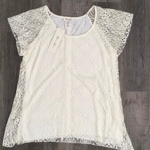 Brittany Black Cream Flutter Sleeve Lace Blouse Size L